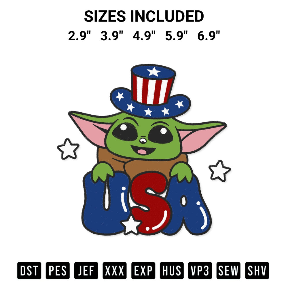 Get the Baby Yoda Usa Embroidery Design embroidery design for your custom crafts! Premium digitized files available for instant download at Designspacks.com. Available sizes: 2.9", 3.9", 4.9", 5.9", 6.9".