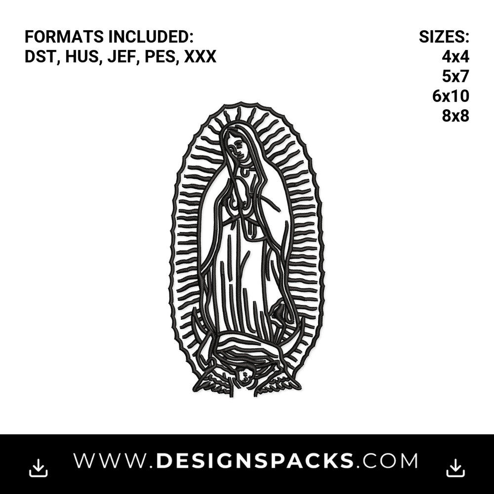 Our Lady of Guadalupe Outline Embroidery Design - Instant digital download pattern at Designspacks.com