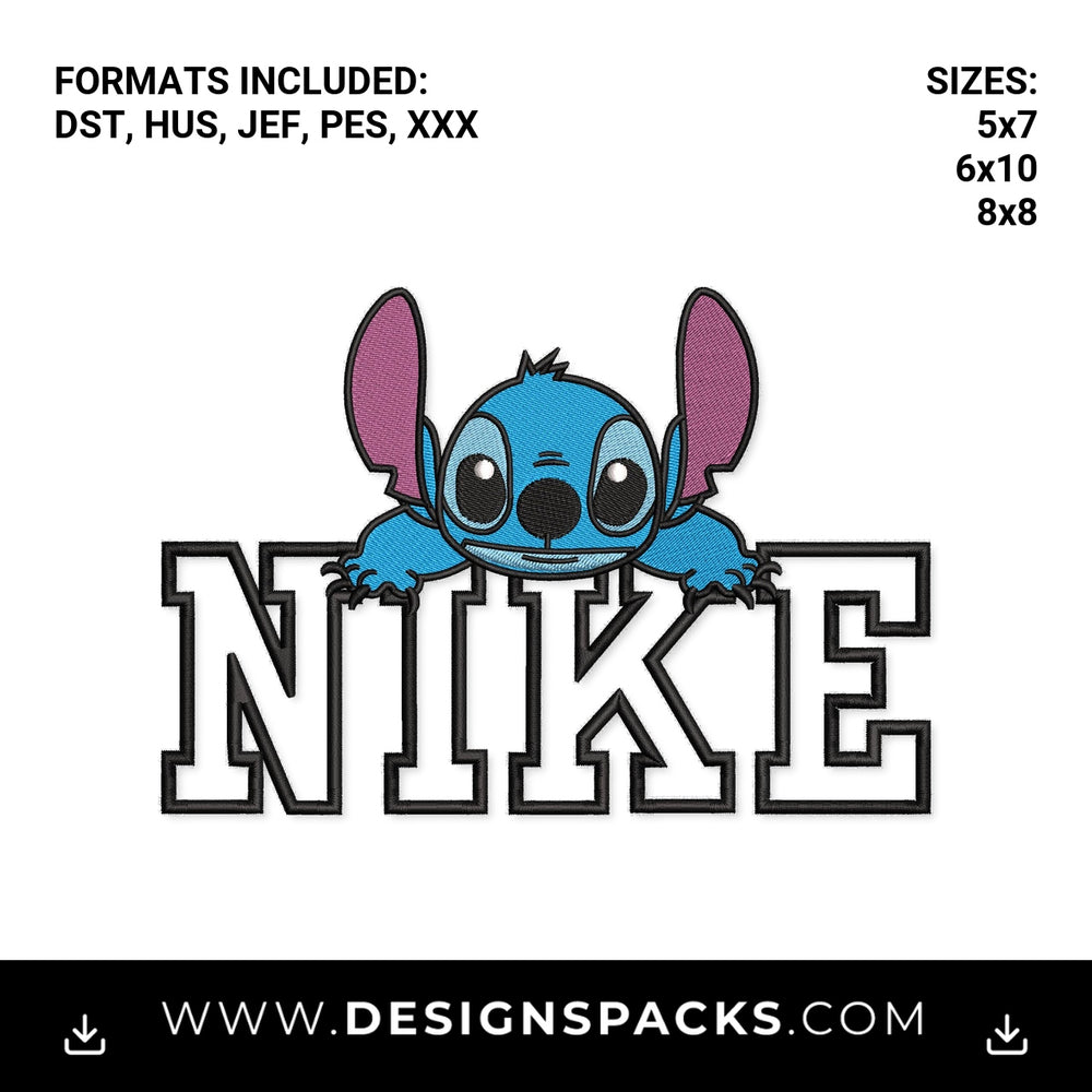 Stitch Peeking Nike Varsity Letters Embroidery Design - Instant digital download pattern at Designspacks.com