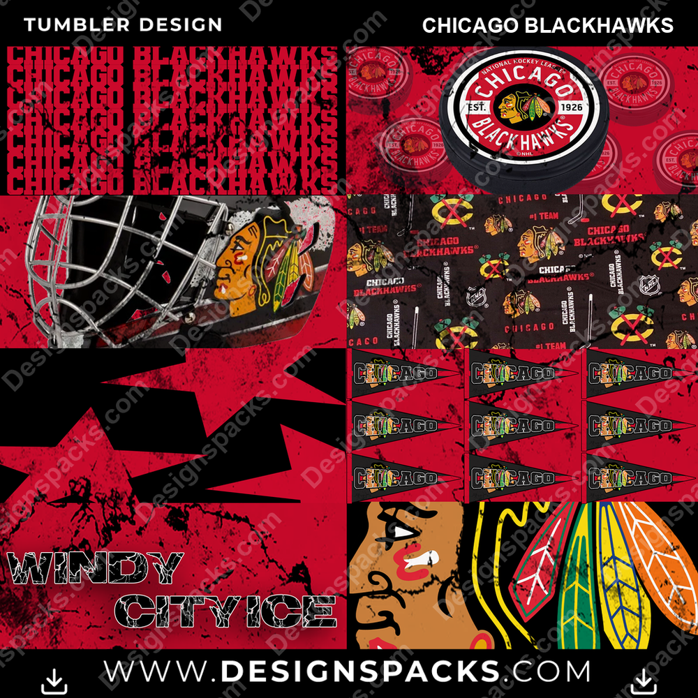 Hockey Distressed BG Chicago Blackhawks Tumbler Digital Wrap Design