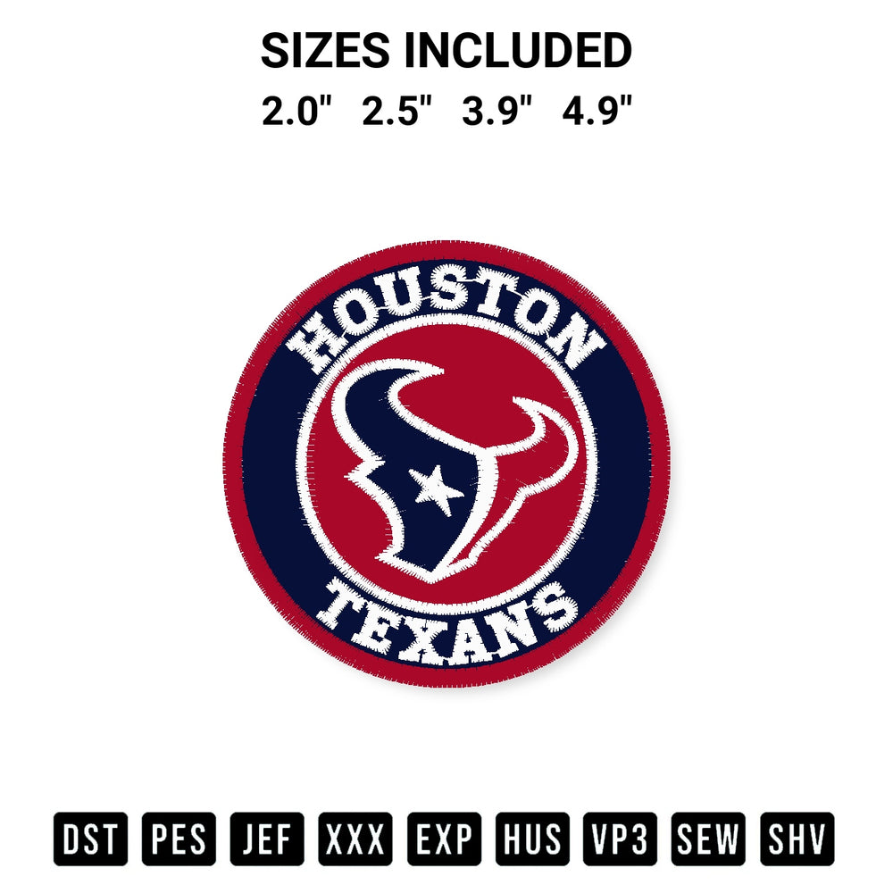 Elevate your next project with our Nfl Houston Texans Logo Embroidery Design embroidery file. Shop high-quality digital patterns instantly at Designspacks.com. Available sizes: 2.0", 2.5", 3.9", 4.9".