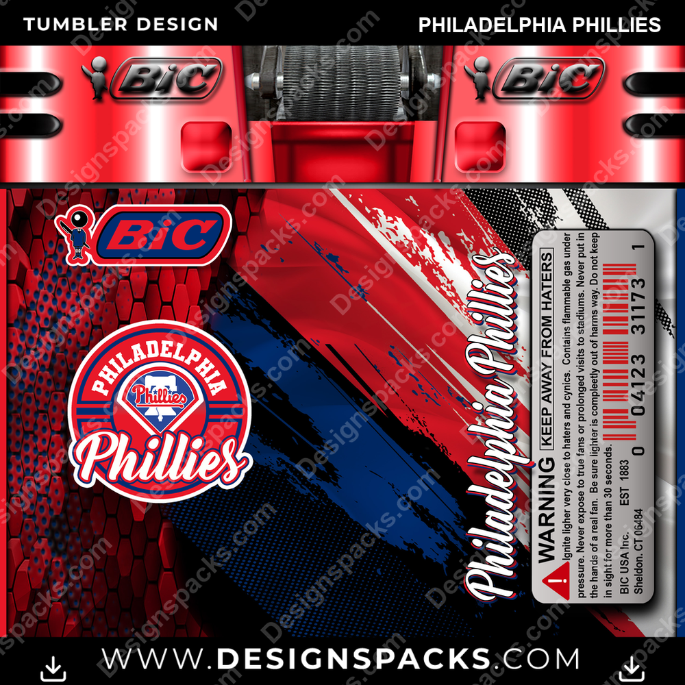 Baseball BIC Lighter Philadelphia Phillies Tumbler Digital Wrap Design