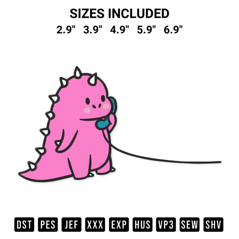 Looking for the perfect pattern? Download the Pink Dinosaur Phone Call Embroidery Design embroidery design today at Designspacks.com. Crisp, clean stitching guaranteed. Available sizes: 2.9", 3.9", 4.9", 5.9", 6.9".