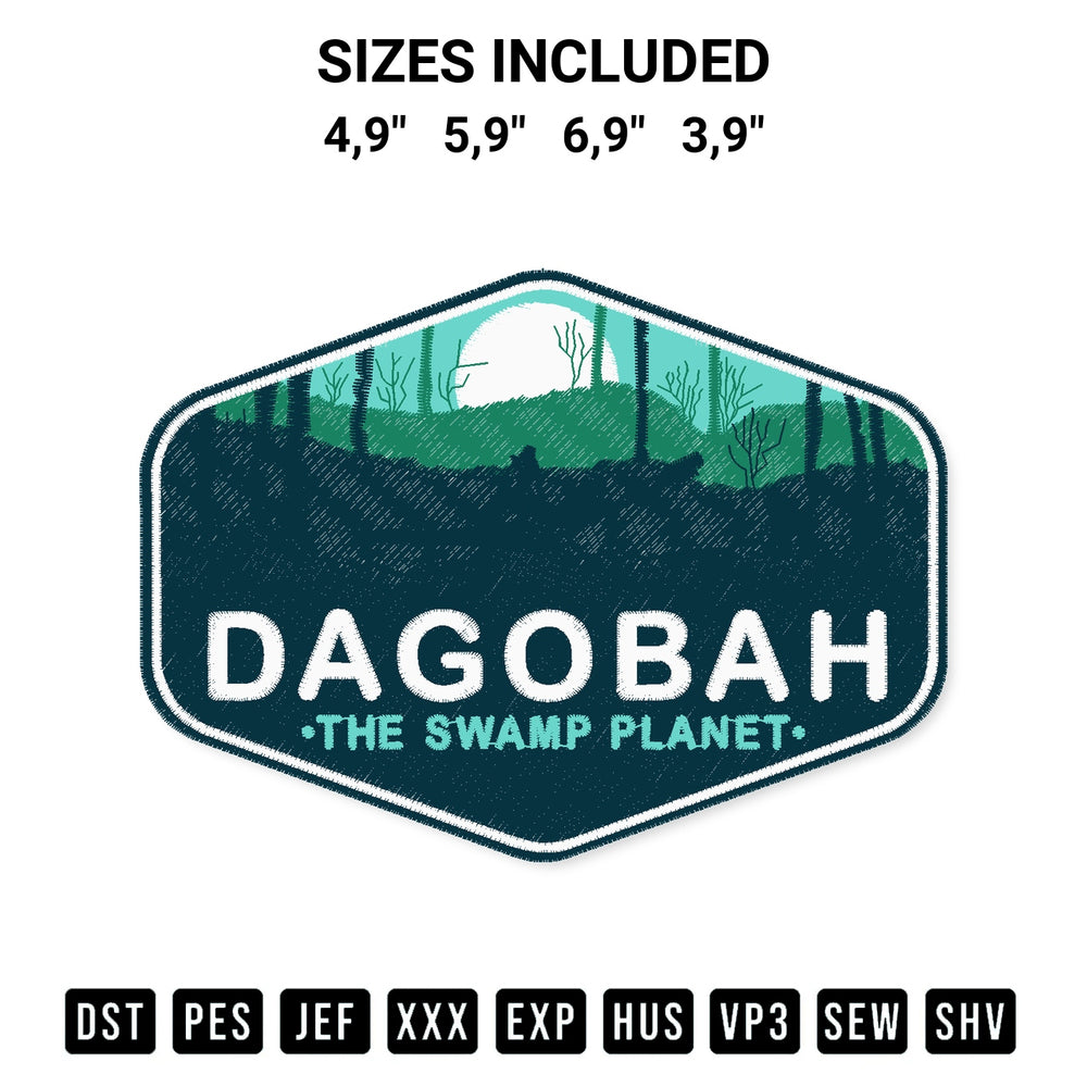 Add a unique touch to your apparel with the Dagobah The Swamp Planet Star Wars Dagobah Planet Embroidery Design embroidery file. Premium instant download available now on Designspacks.com. Available sizes: 4,9", 5,9", 6,9", 3,9".