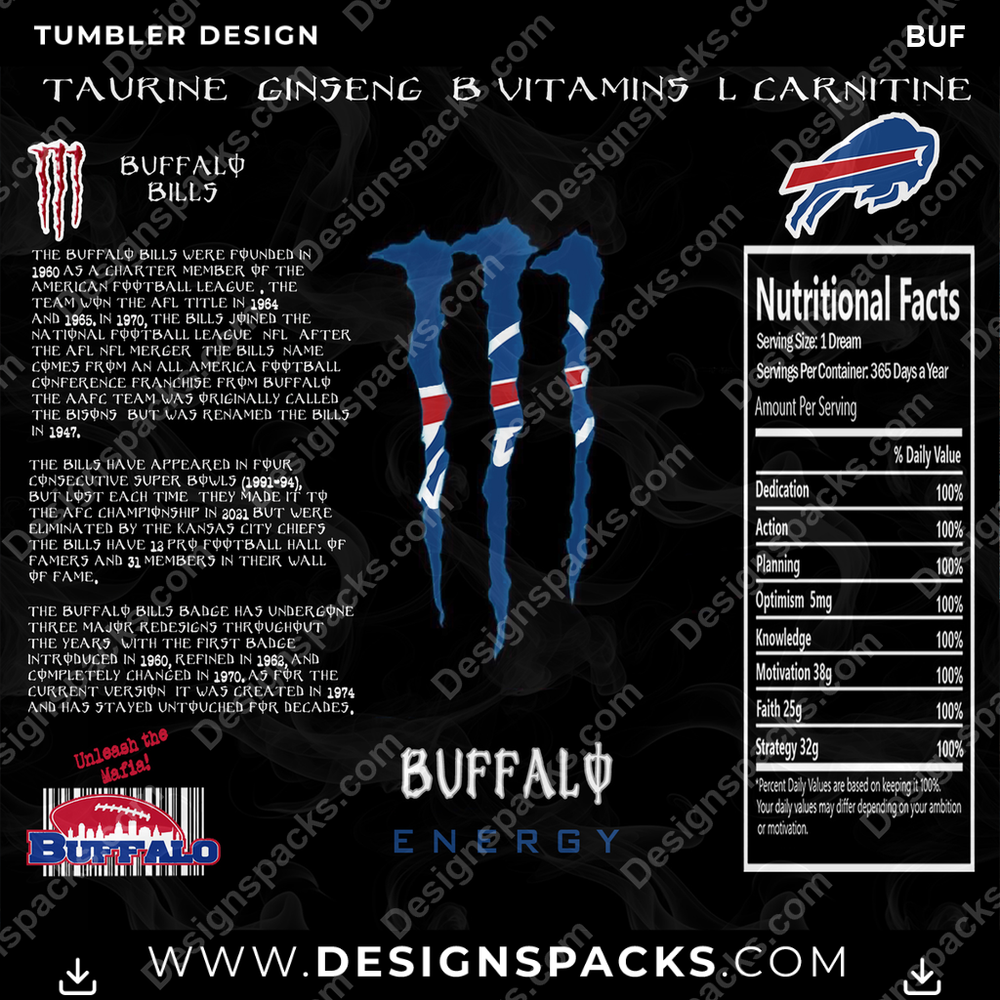 Diseño Digital de Envoltura de Vaso Tumbler MONSTER ENERGY BUF de Fútbol