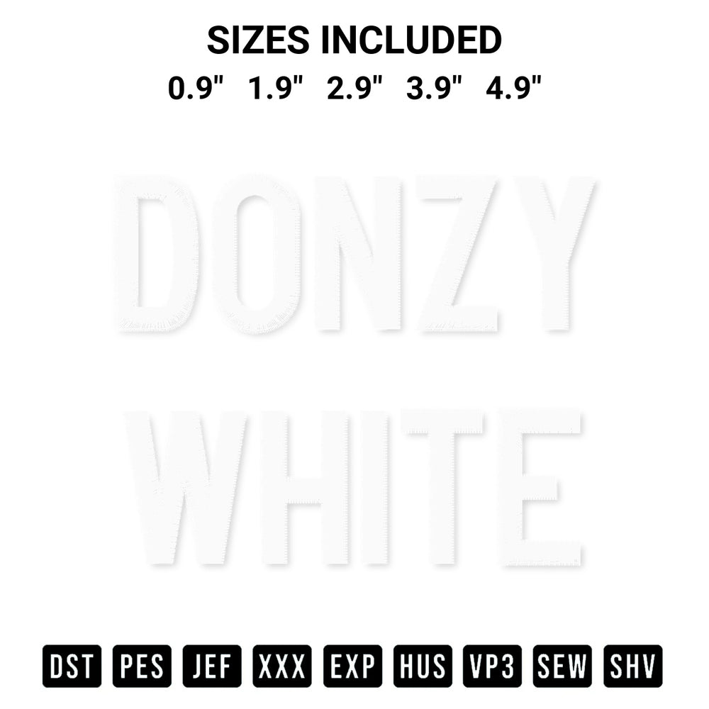 Discover the perfect addition to your crafting collection: Donzy White Embroidery Design embroidery file. Instantly available at Designspacks.com. Available sizes: 0.9", 1.9", 2.9", 3.9", 4.9".