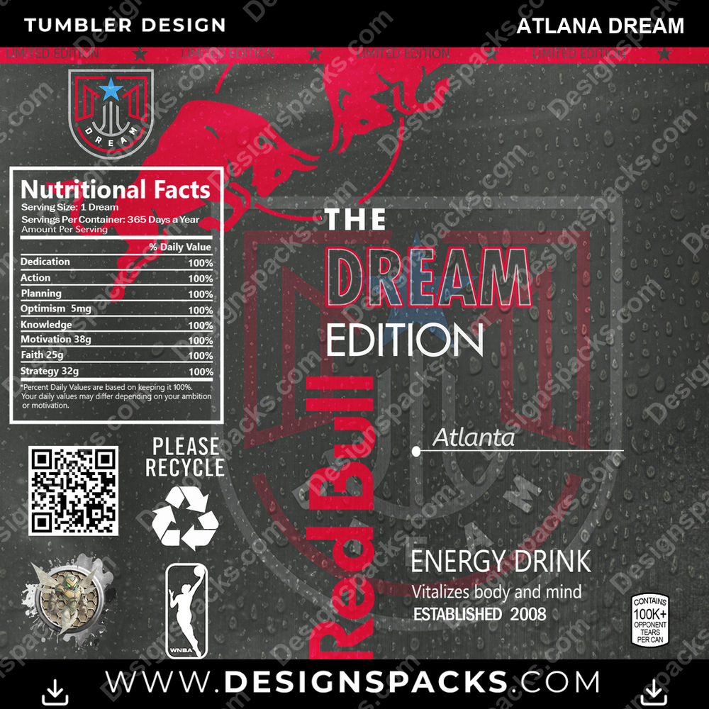 Basketball Red Bull Atlana Dream Tumbler Digital Wrap Design
