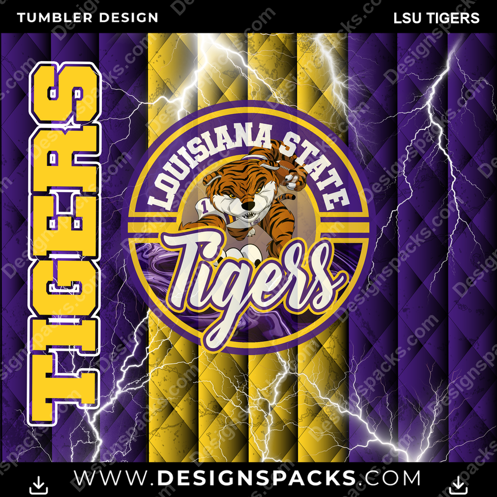 College Sport Diamond LSU Tigers Tumbler Digital Wrap Design