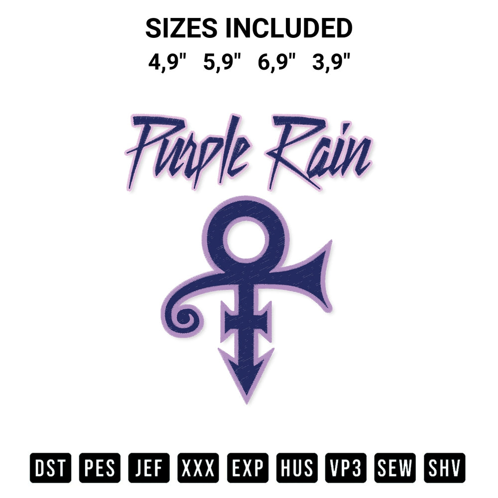 Create amazing crafts with the Purple Rain Love Symbol Album Logo Embroidery Design embroidery file. High-quality digital download from Designspacks.com, perfect for beginners and pros. Available sizes: 4,9", 5,9", 6,9", 3,9".