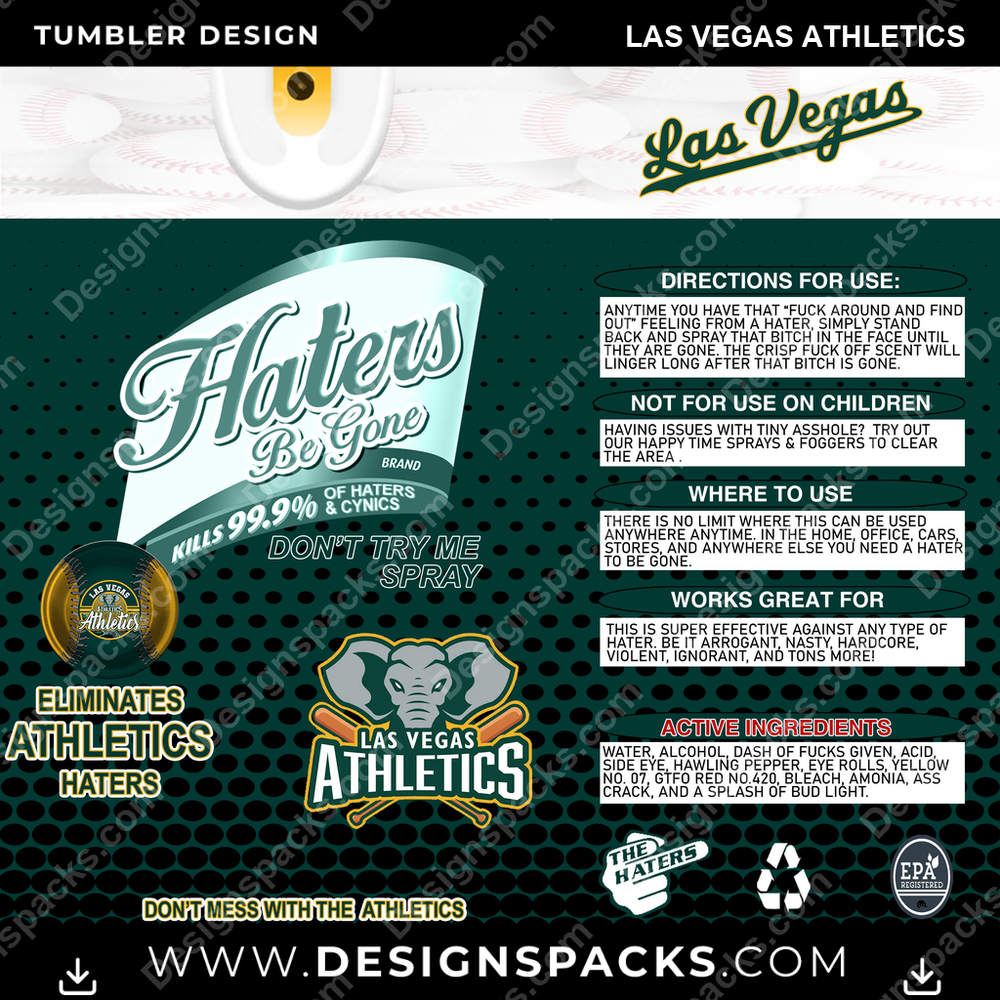 Baseball Haters Be Gone Las Vegas Athletics MLB Baseball Tumbler Digital Wrap Design Download