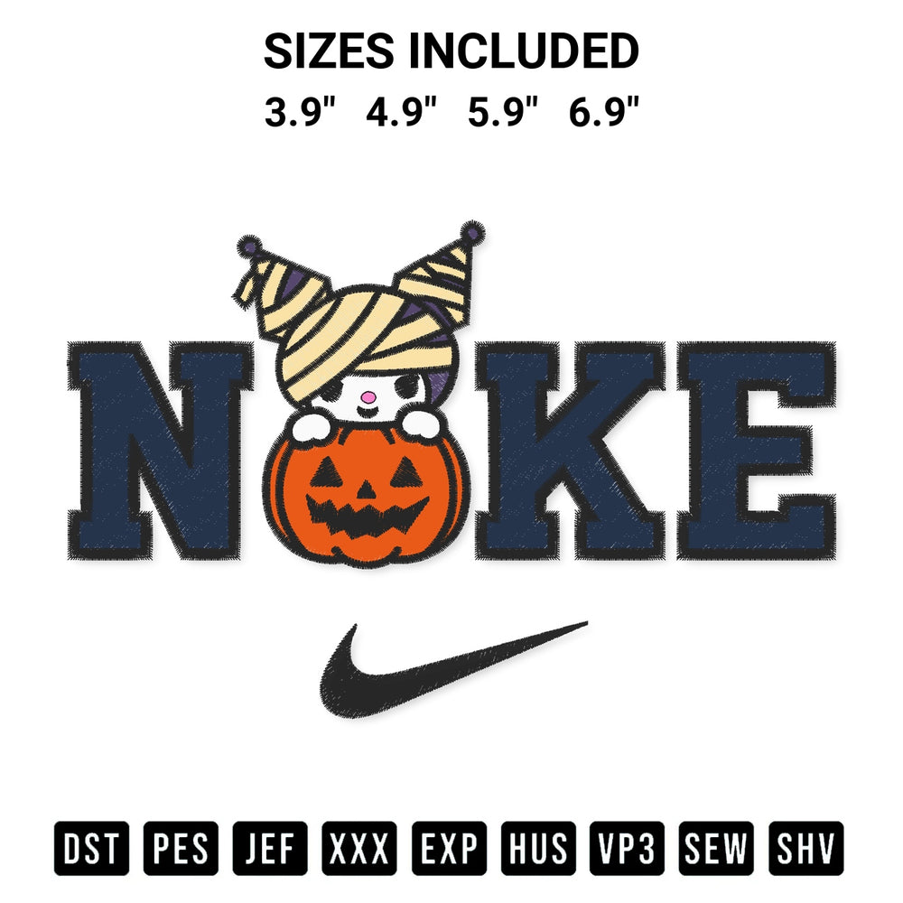 Transform your fabrics with the Nike Kuromi Pumpkin Embroidery Design embroidery design. Instant access to premium digitized patterns at Designspacks.com. Available sizes: 3.9", 4.9", 5.9", 6.9".