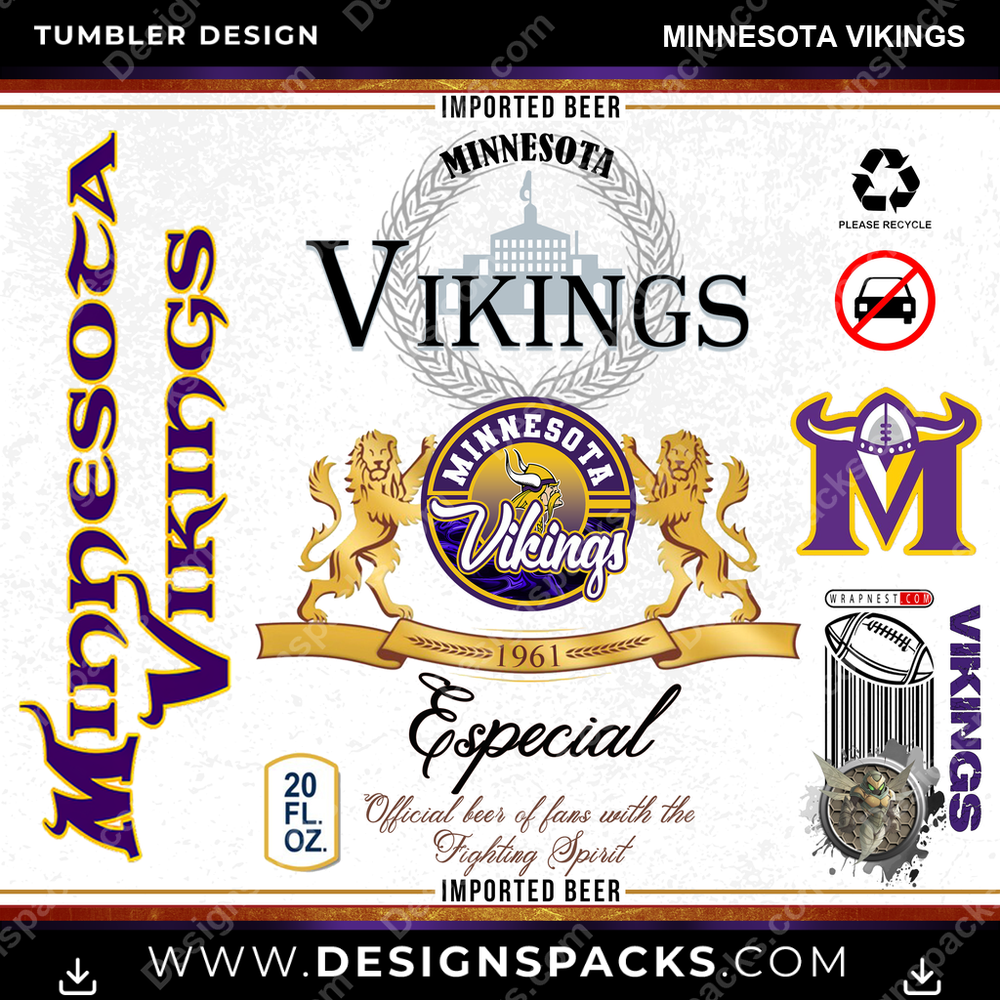 Football Modelo Minnesota Vikings Tumbler Digital Wrap Design