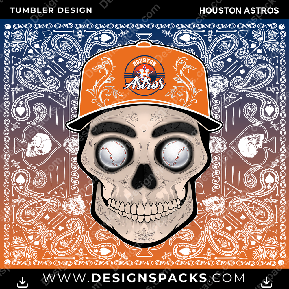 Baseball Skull Handkerchief Houston Astros Tumbler Digital Wrap Design