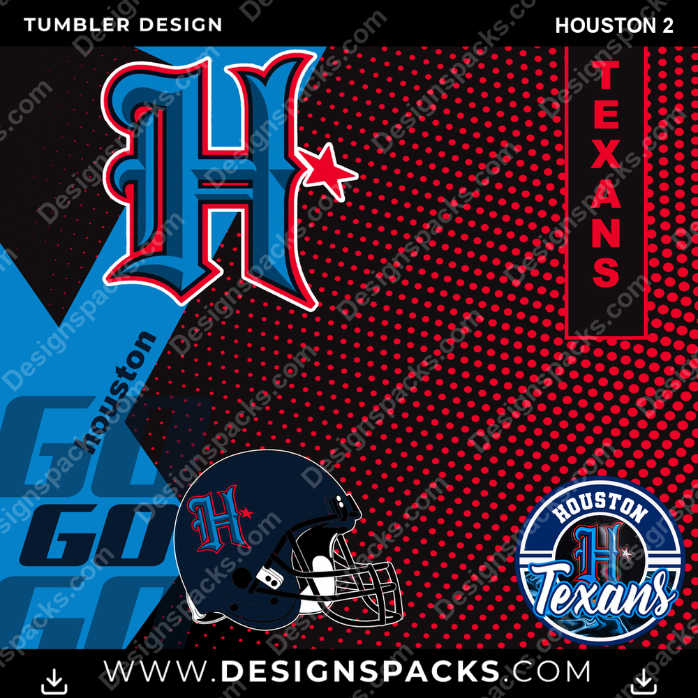 Football GO Houston 2 Tumbler Digital Wrap Design