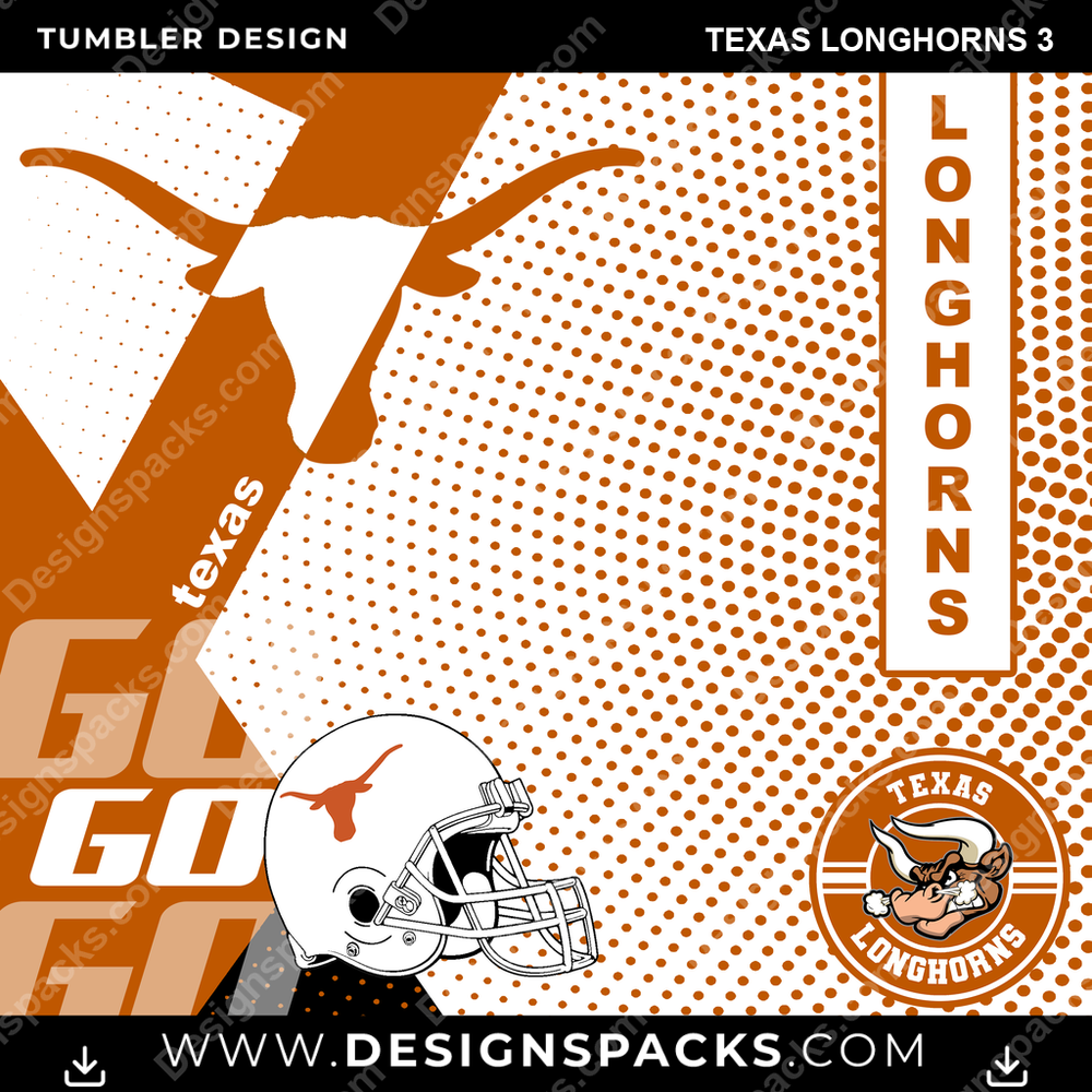College Sport GO Texas Longhorns 3 NCAA College Sport Tumbler Digital Wrap Design Download