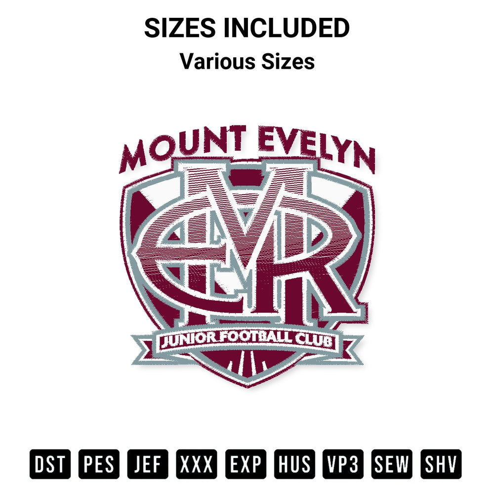 Transform your fabrics with the Mount Evelyn Junior Football Club Embroidery Design embroidery design. Instant access to premium digitized patterns at Designspacks.com. Available sizes: Various Sizes.