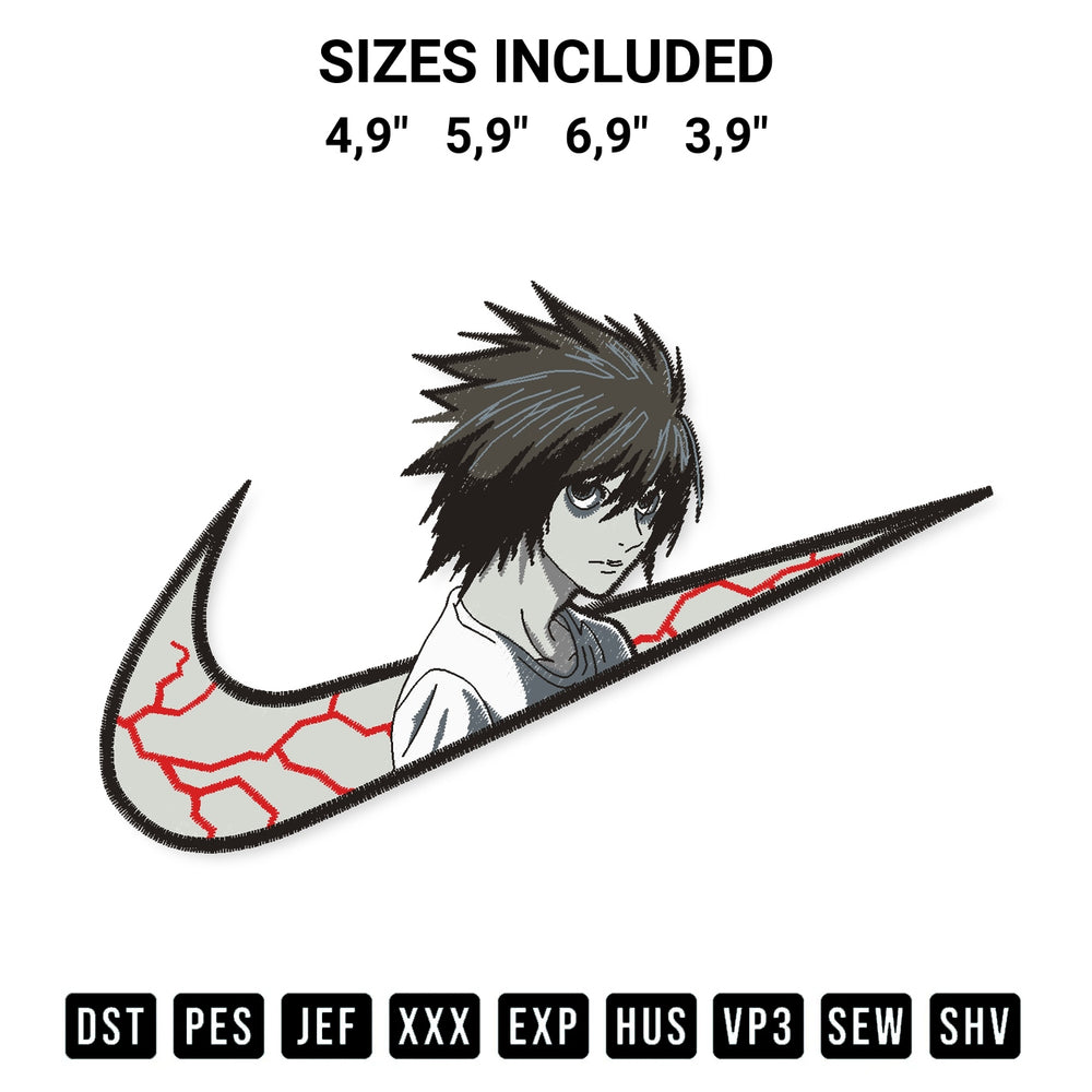 Stitch like a pro with the Nike L Lawlie Death Note Logo Embroidery Design embroidery pattern from Designspacks.com. High-quality digital machine embroidery file. Available sizes: 4,9", 5,9", 6,9", 3,9".