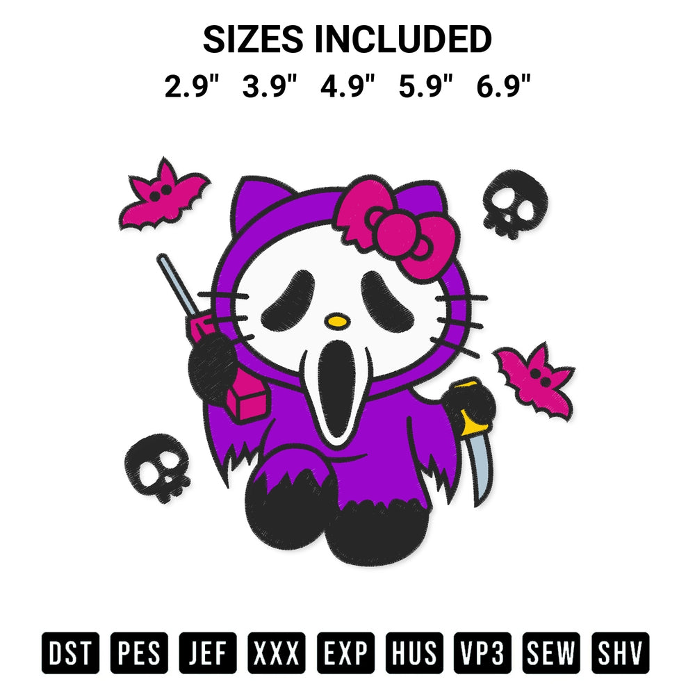 Looking for the perfect pattern? Download the Hello Kitty Scream Halloween Embroidery Design embroidery design today at Designspacks.com. Crisp, clean stitching guaranteed. Available sizes: 2.9", 3.9", 4.9", 5.9", 6.9".