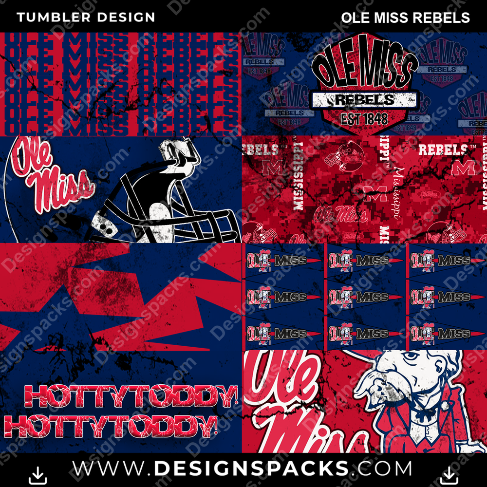 College Sport Distressed BG Ole Miss Rebels NCAA College Sport Tumbler Digital Wrap Design Download