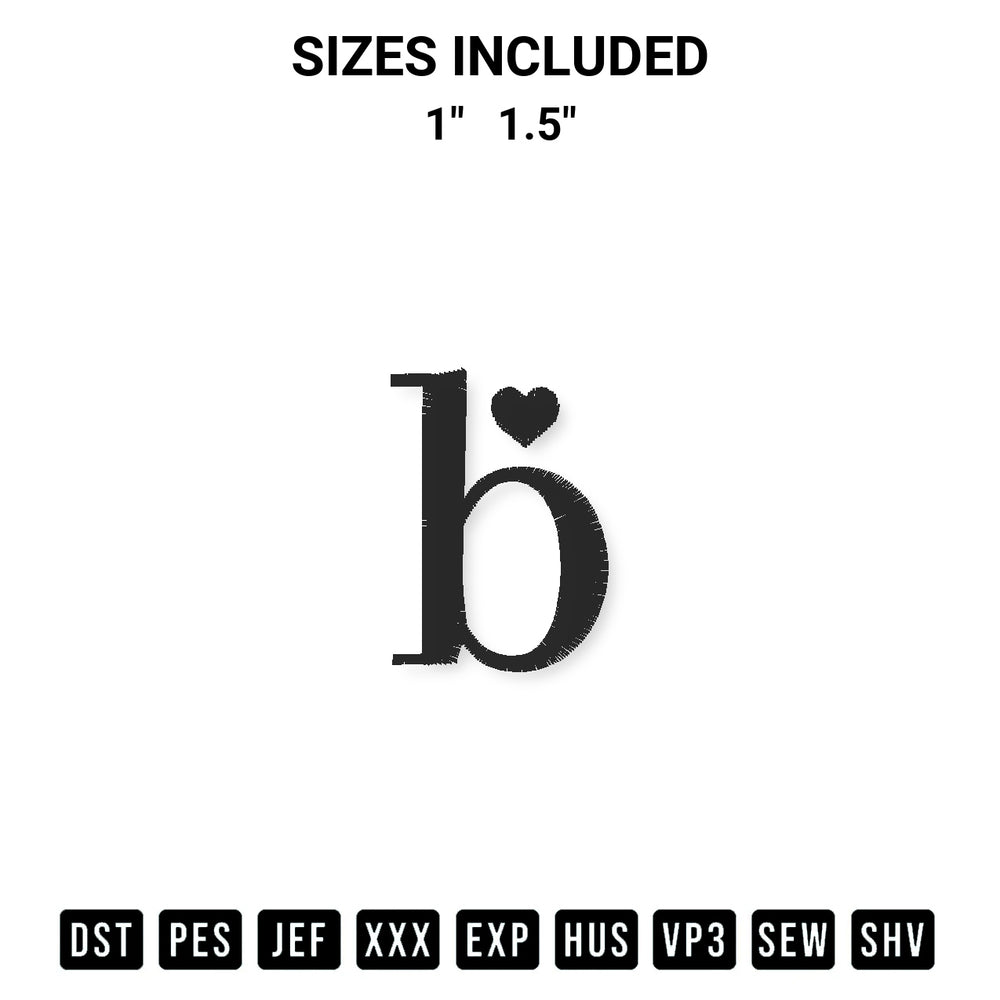 Get the Letter B And Heart Embroidery Design embroidery design for your custom crafts! Premium digitized files available for instant download at Designspacks.com. Available sizes: 1", 1.5".