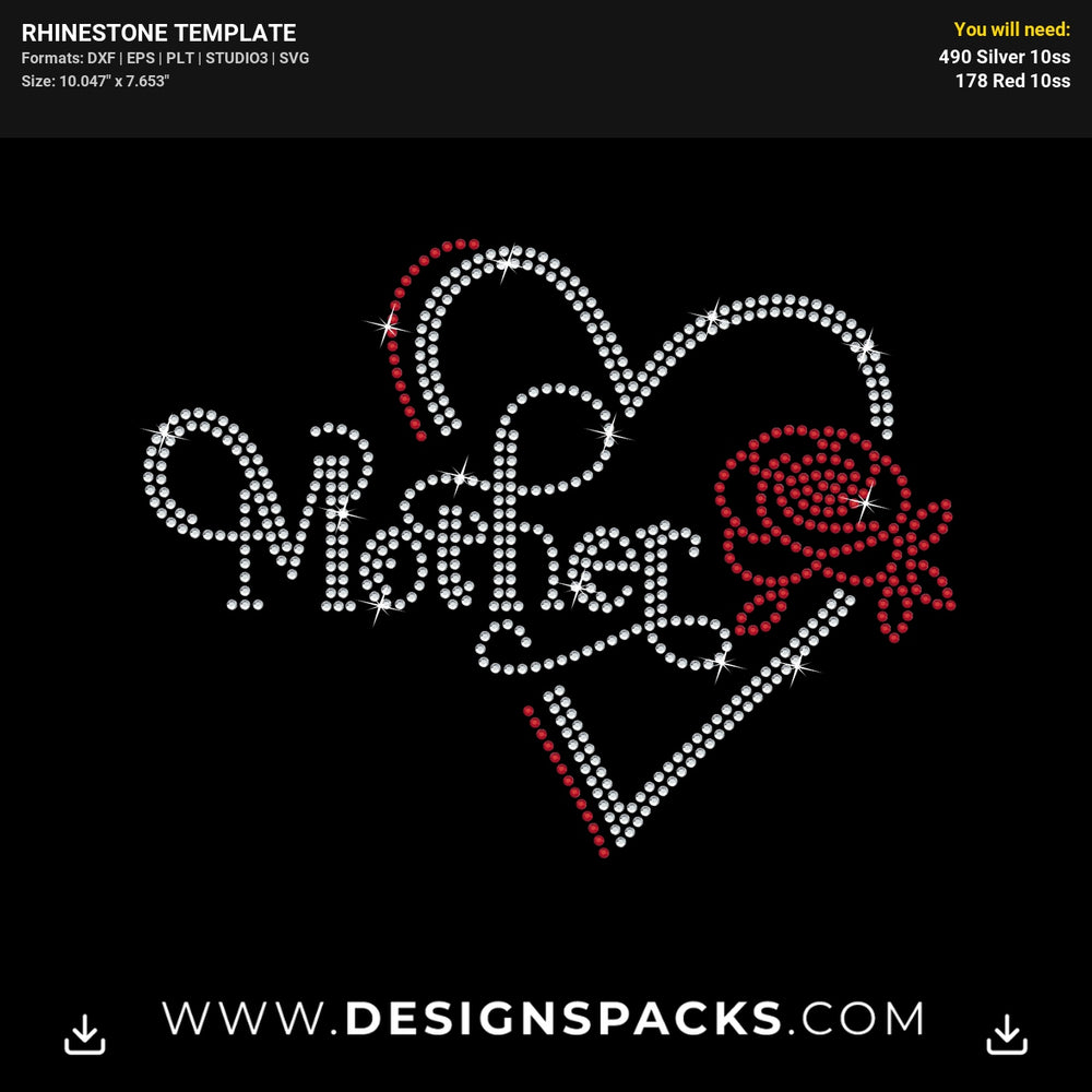 Mother Rose Heart Rhinestone Digital Template