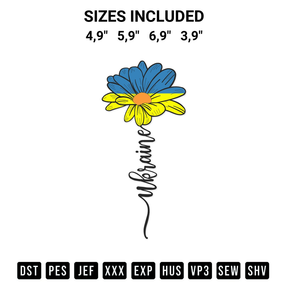 Create amazing crafts with the Flower Ukraine Logo Embroidery Design embroidery file. High-quality digital download from Designspacks.com, perfect for beginners and pros. Available sizes: 4,9", 5,9", 6,9", 3,9".