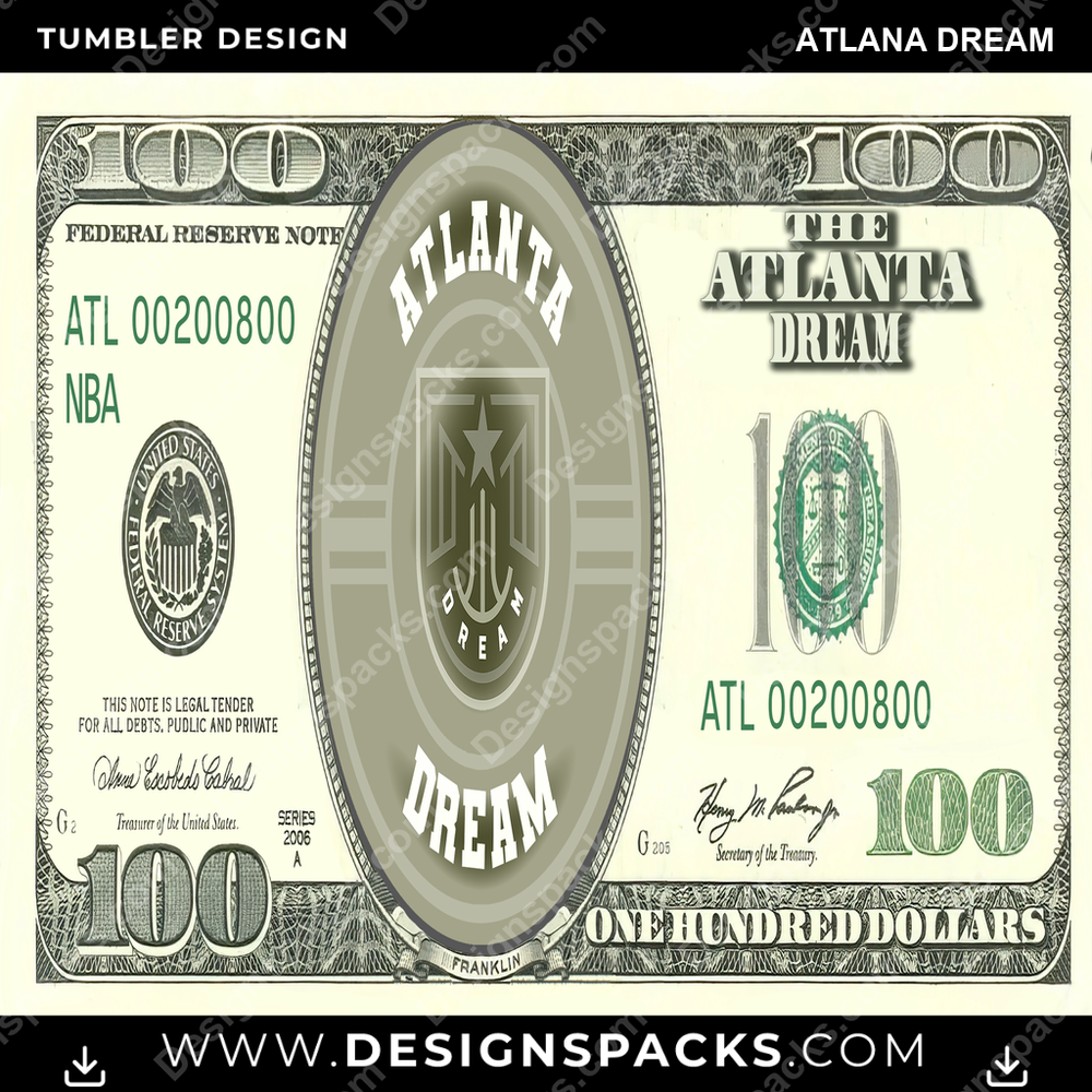 Basketball 100 Dollar Bill Atlana Dream Tumbler Digital Wrap Design