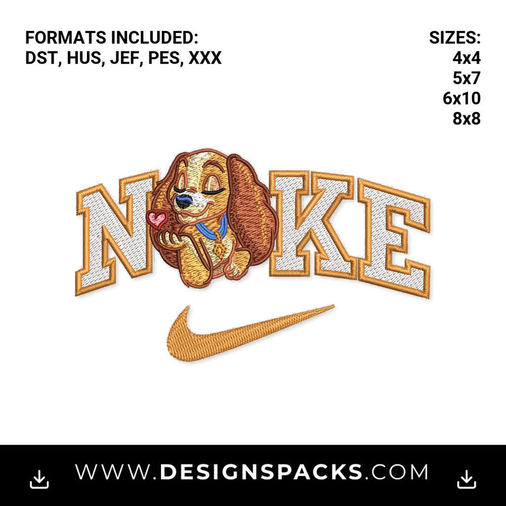 Cute Lady Spaniel Dog Varsity Swoosh Logo Embroidery Design - Instant digital download pattern at Designspacks.com