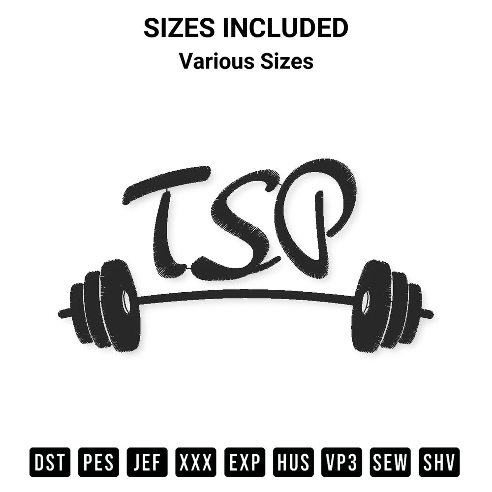 Shop the Tsp Barbell Embroidery Design machine embroidery pattern at Designspacks.com. Beautifully digitized for flawless stitching on any fabric. Available sizes: Various Sizes.