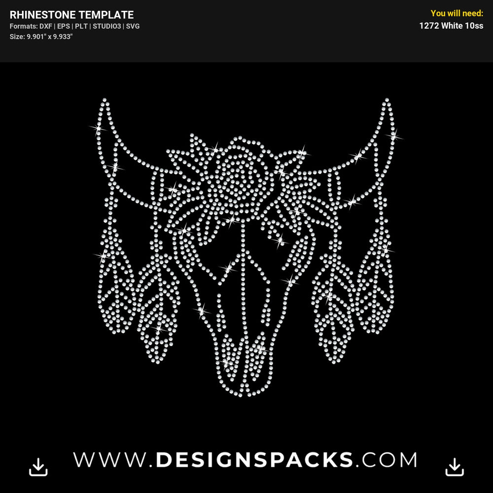 Boho Cow Skull Rhinestone Digital Template