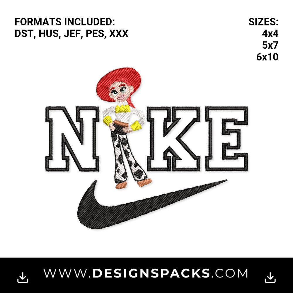 Cowgirl Jessie Sport Swoosh Embroidery Design - Instant digital download pattern at Designspacks.com