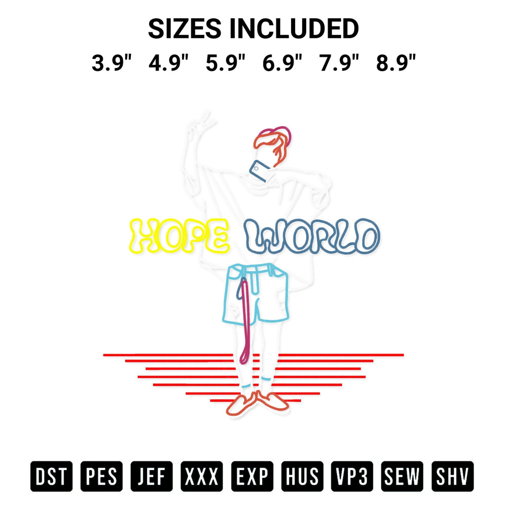 Create amazing crafts with the J Hope Hope On The Stage Tour Embroidery Design embroidery file. High-quality digital download from Designspacks.com, perfect for beginners and pros. Available sizes: 3.9", 4.9", 5.9", 6.9", 7.9", 8.9".