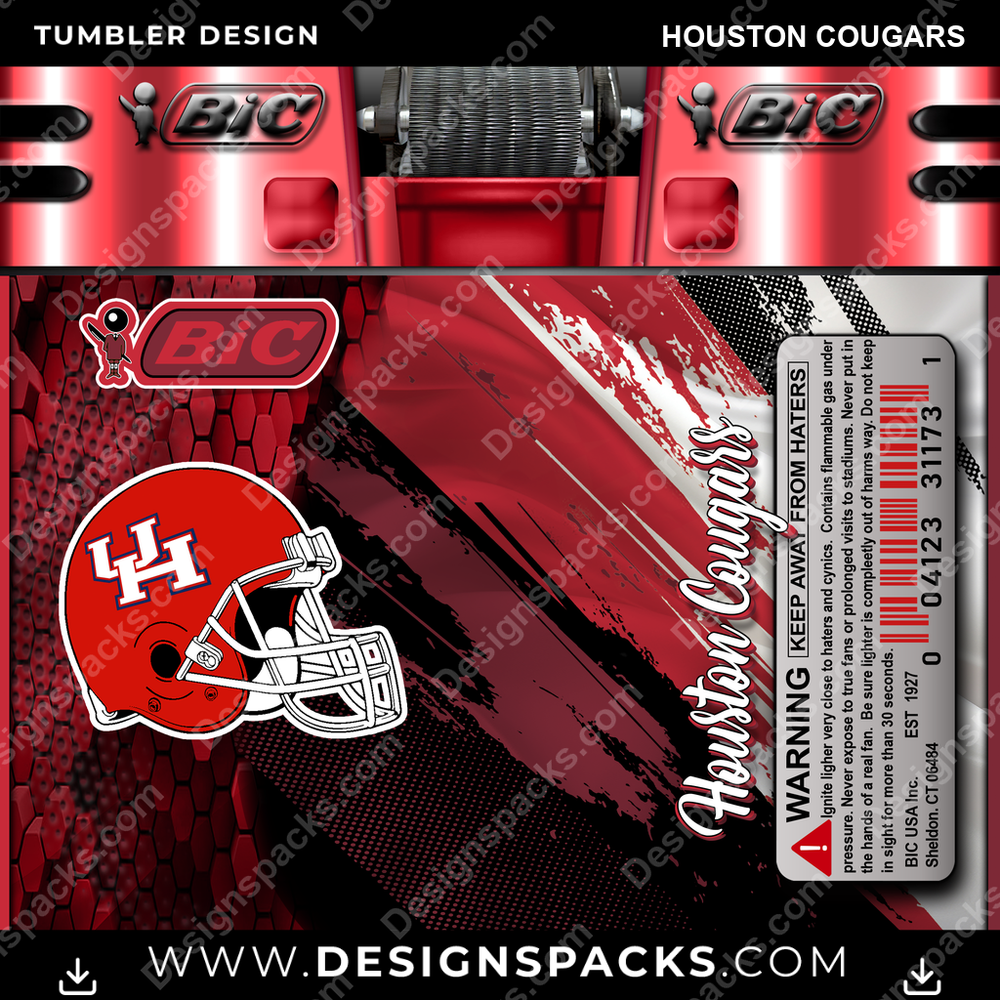 College Sport BIC Lighter Houston Cougars Tumbler Digital Wrap Design