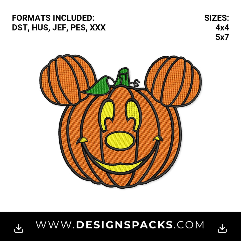 Halloween Mouse Pumpkin Jack-O-Lantern Embroidery Design - Instant digital download pattern at Designspacks.com