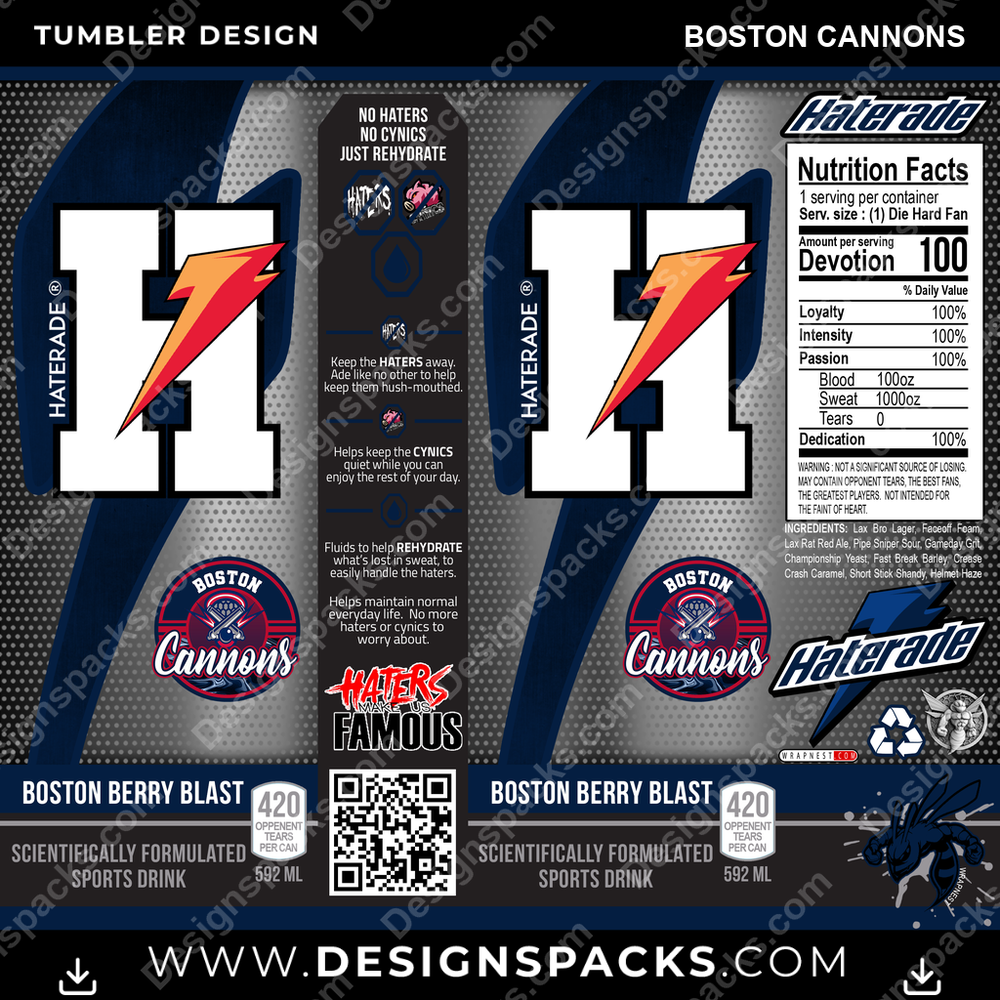 Lacrosse Haterade Boston Cannons Tumbler Digital Wrap Design