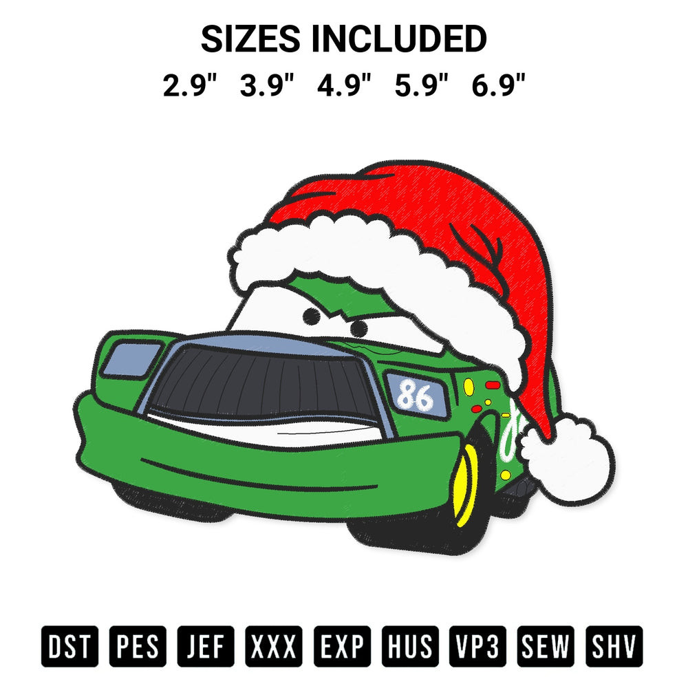 Discover the perfect addition to your crafting collection: Chick Hicks Cars Christmas Embroidery Design embroidery file. Instantly available at Designspacks.com. Available sizes: 2.9", 3.9", 4.9", 5.9", 6.9".
