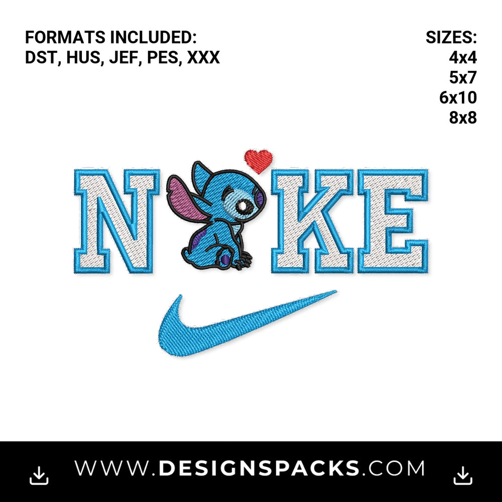Cute Blue Stitch Nike Swoosh Logo Embroidery Design - Instant digital download pattern at Designspacks.com