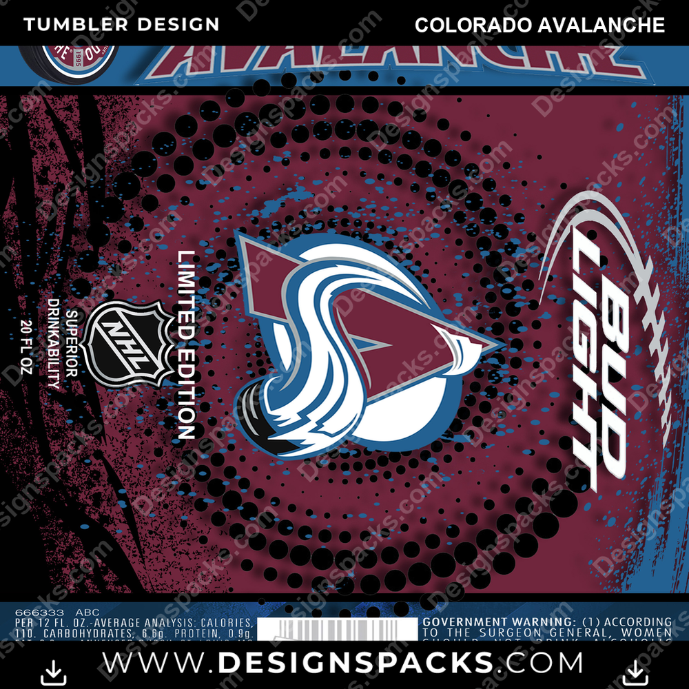 Ice Hockey Bud Colorado Avalanche Tumbler Digital Wrap Design