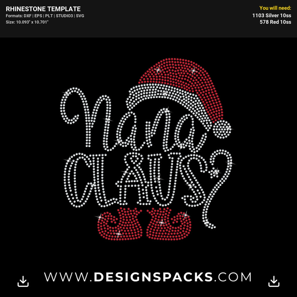 Nana Claus Christmas Design Rhinestone Digital Template