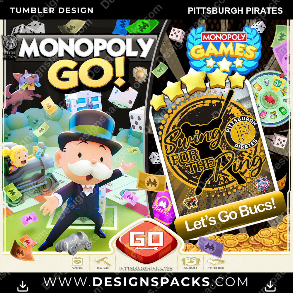 Baseball Monopoly Go! Pittsburgh Pirates Tumbler Digital Wrap Design
