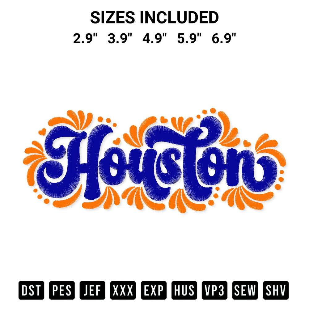 Elevate your next project with our Houston Talavera Embroidery Design embroidery file. Shop high-quality digital patterns instantly at Designspacks.com. Available sizes: 2.9", 3.9", 4.9", 5.9", 6.9".