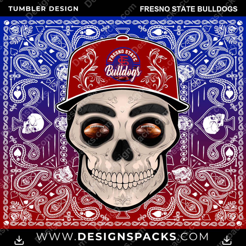 College Sport Skull Handkerchief Fresno State Bulldogs Tumbler Digital Wrap Design
