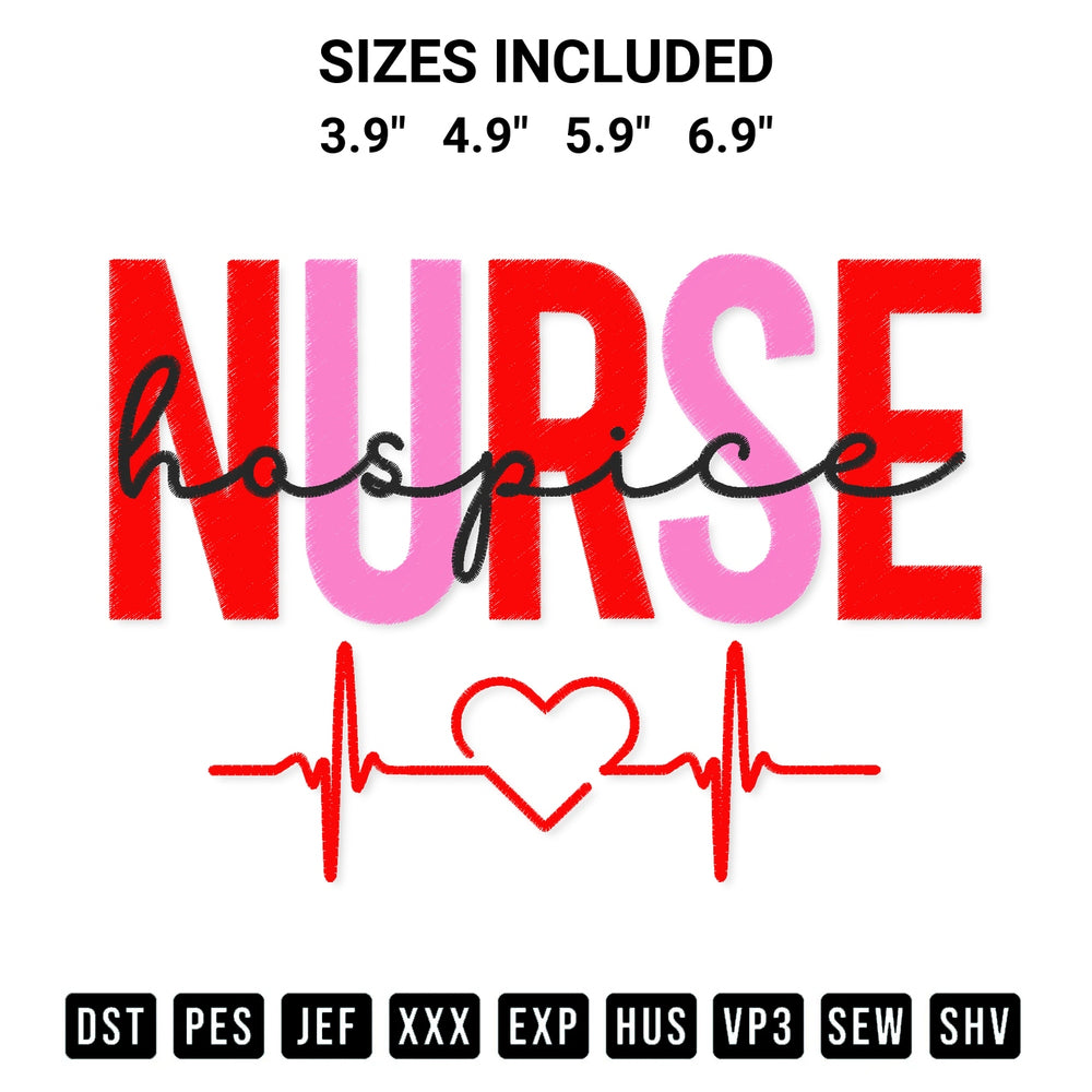 Stitch like a pro with the Nurse Hospice Heartbeat Embroidery Design embroidery pattern from Designspacks.com. High-quality digital machine embroidery file. Available sizes: 3.9", 4.9", 5.9", 6.9".