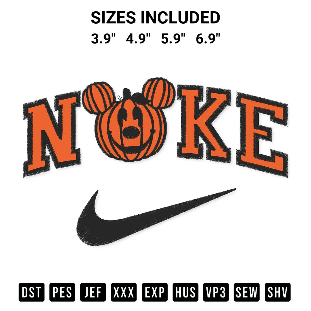 Create amazing crafts with the Halloween Pumpkin Mickey Nike Embroidery Design embroidery file. High-quality digital download from Designspacks.com, perfect for beginners and pros. Available sizes: 3.9", 4.9", 5.9", 6.9".