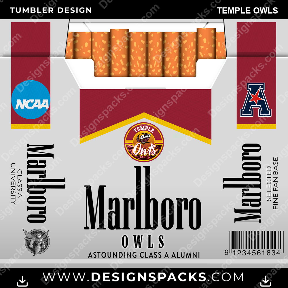 College Sport Marlboro Temple Owls Tumbler Digital Wrap Design