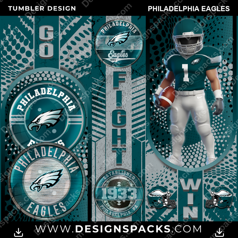 Football Go Fight Win Philadelphia Eagles Tumbler Digital Wrap Design