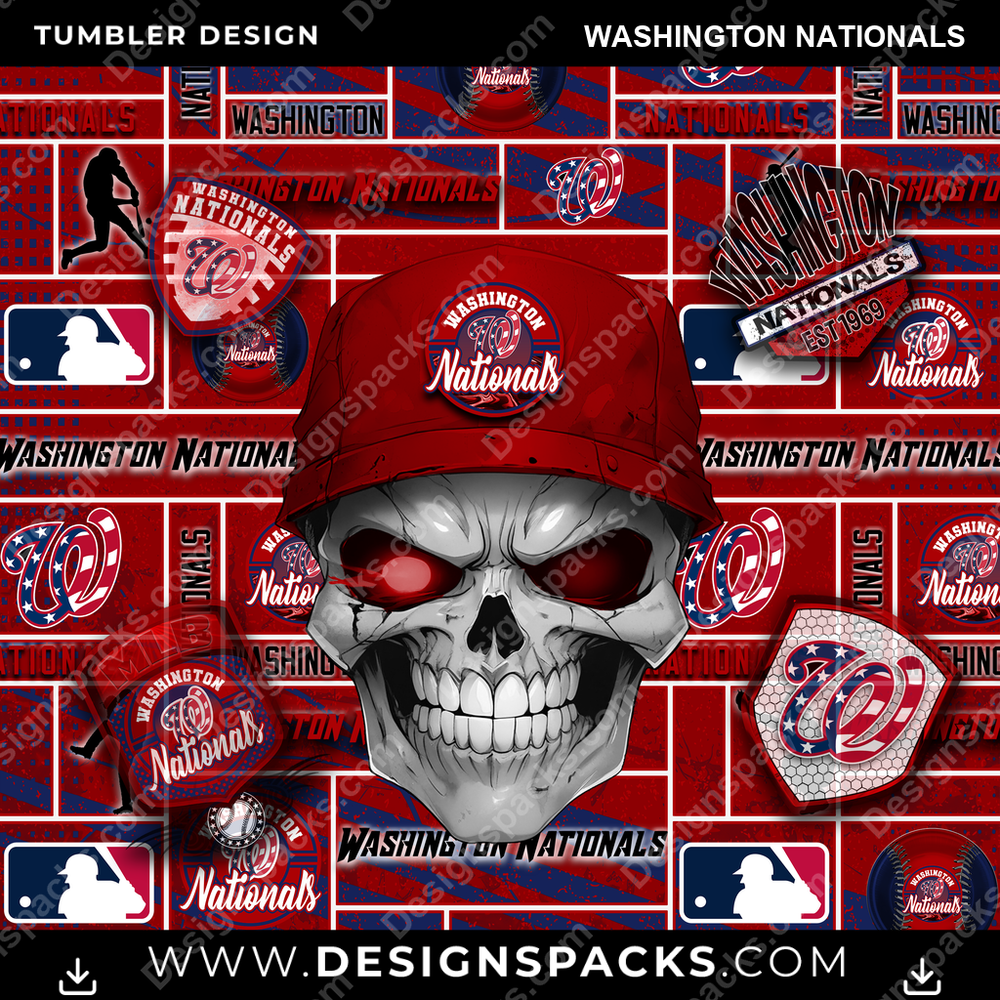 Baseball Skull Washington Nationals Tumbler Digital Wrap Design