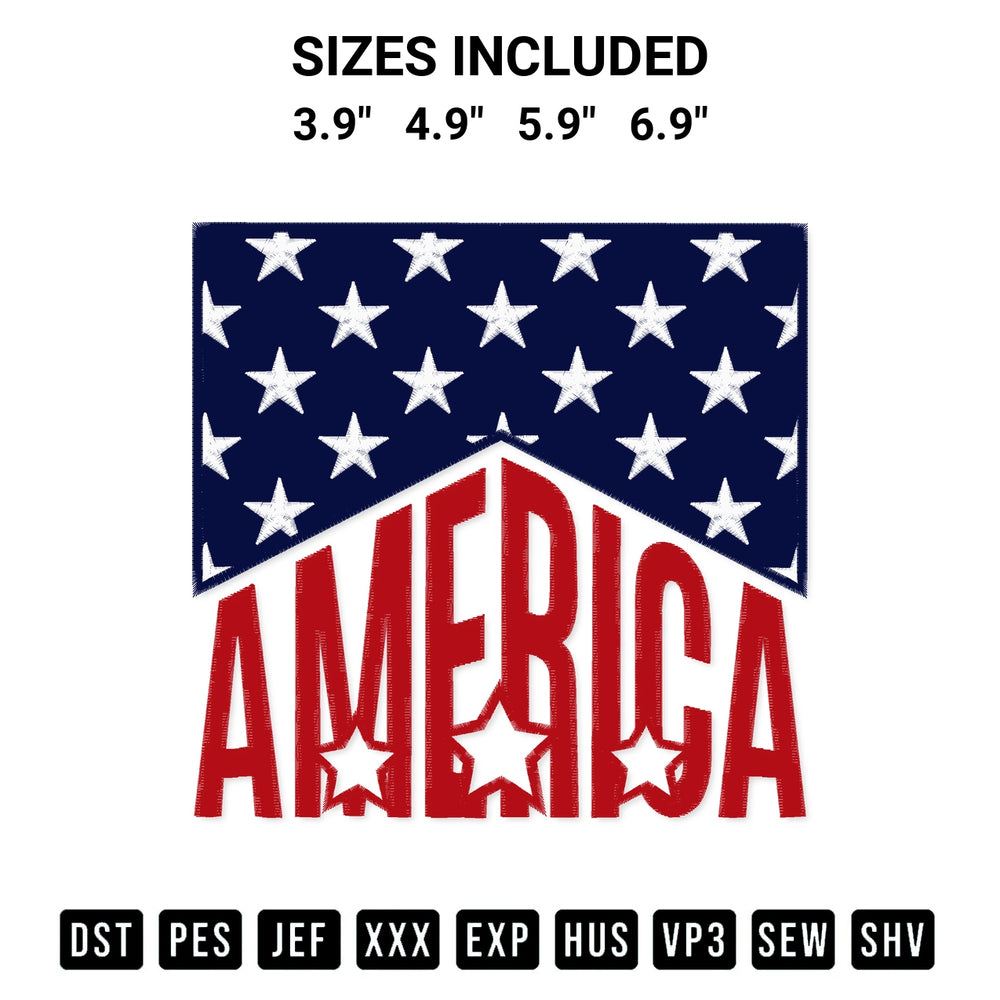 Create amazing crafts with the America 4Th Of July Embroidery Design embroidery file. High-quality digital download from Designspacks.com, perfect for beginners and pros. Available sizes: 3.9", 4.9", 5.9", 6.9".