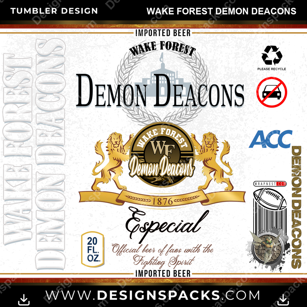 College Sport Modelo Wake Forest Demon Deacons Tumbler Digital Wrap Design