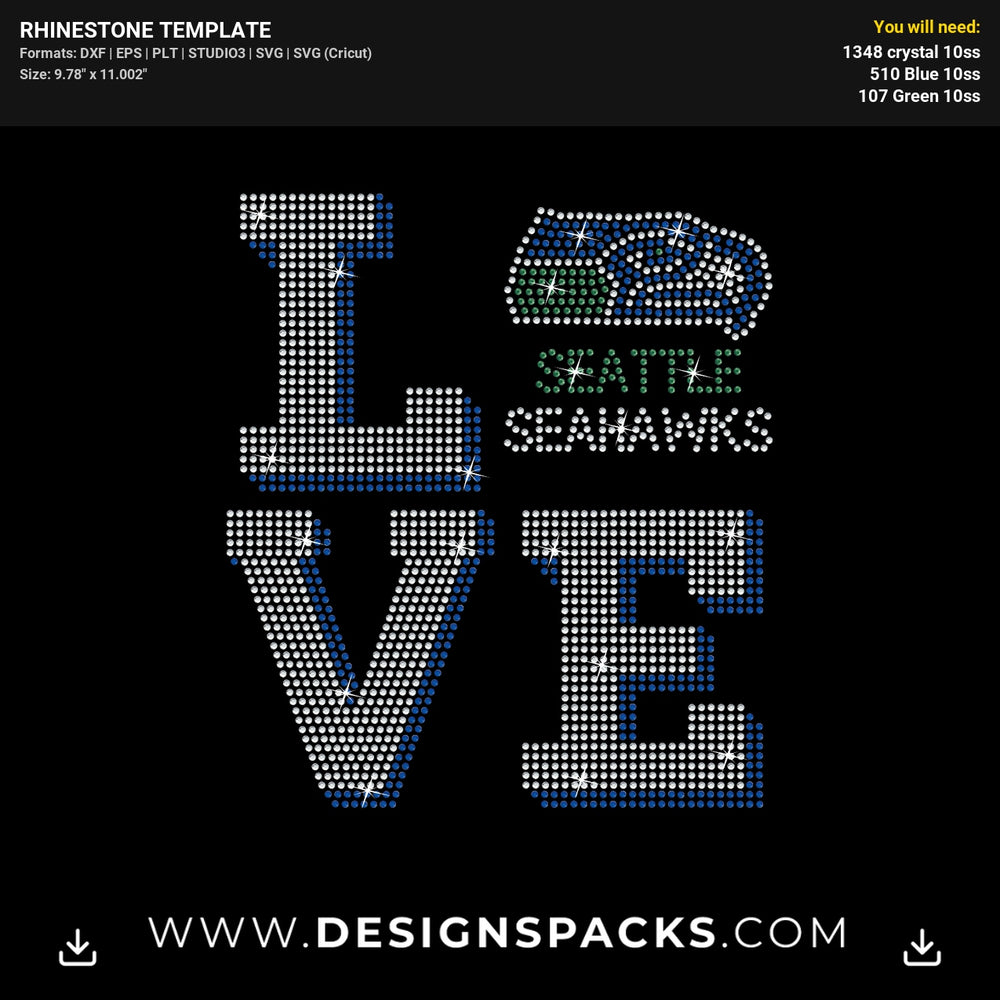 Love Seahawks Rhinestone Digital Template
